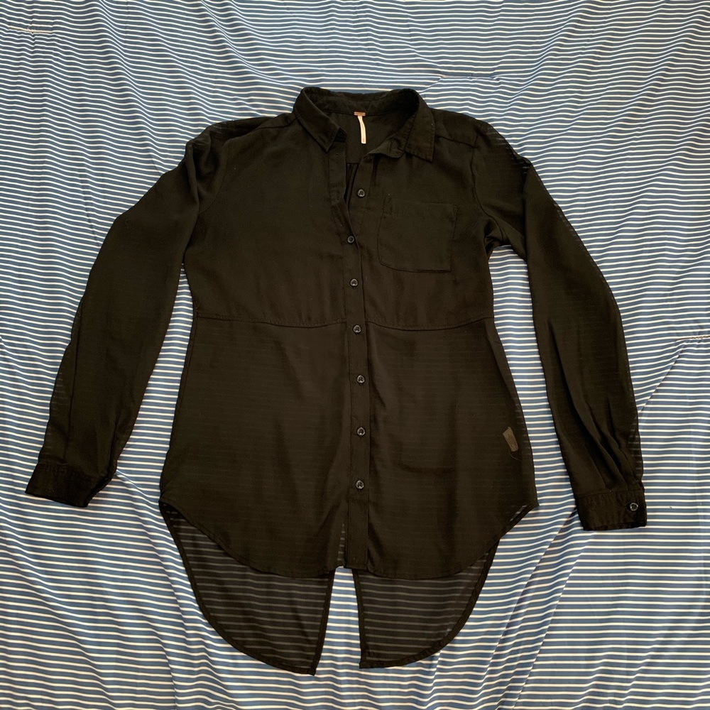 Free People BOHO Black Button down top Mesh bottom